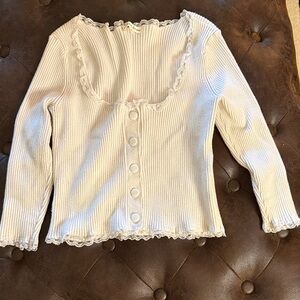 For Love And Lemons White Ribbed Cardigan